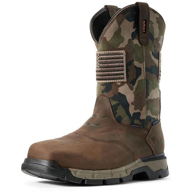 Ariat Men's Rebar Flex Patriot 10" Composite Toe Waterproof Work Boot - Dark Brown - 10029518 7 / Medium / Brown - Overlook Boots