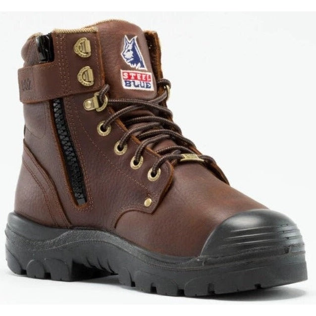 Steel Blue Men's Argyle Met Bump 6" Water Resistant MG Steel Toe Side Zipper Work Boot - Oak - 862902 7 / Medium / Brown - Overlook Boots