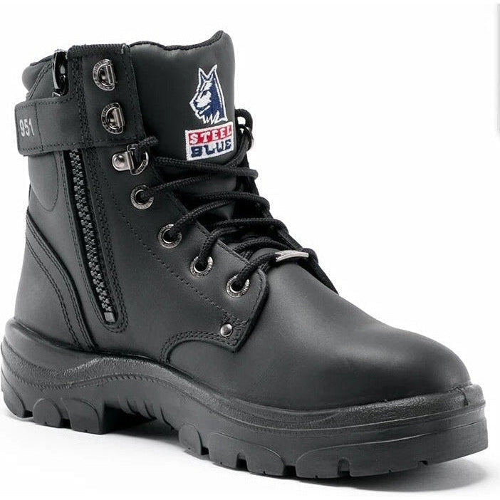 Steel Blue Men's Argyle 6" Water Resistant Steel Toe Side Zipper Work Boot - Black - 312951 7 / Medium / Black - Overlook Boots