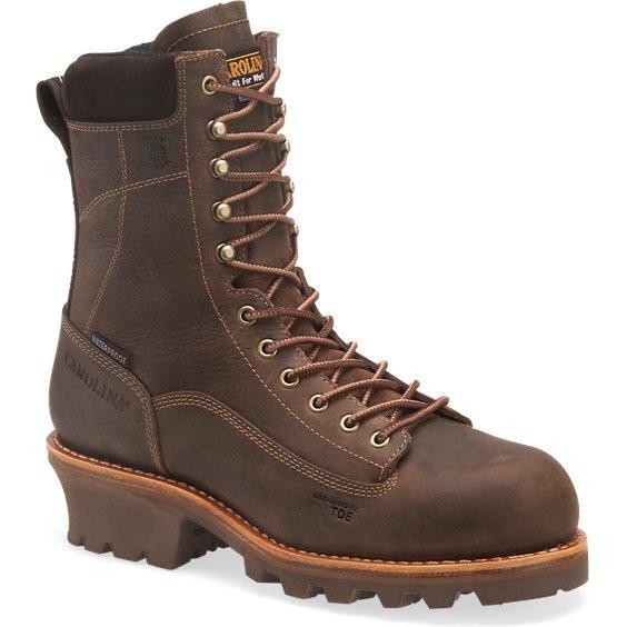 Carolina Birch Logger Boots CA7521 - Men's 8" Composite Toe Waterproof Work Boot 7 / Wide / Brown - Overlook Boots
