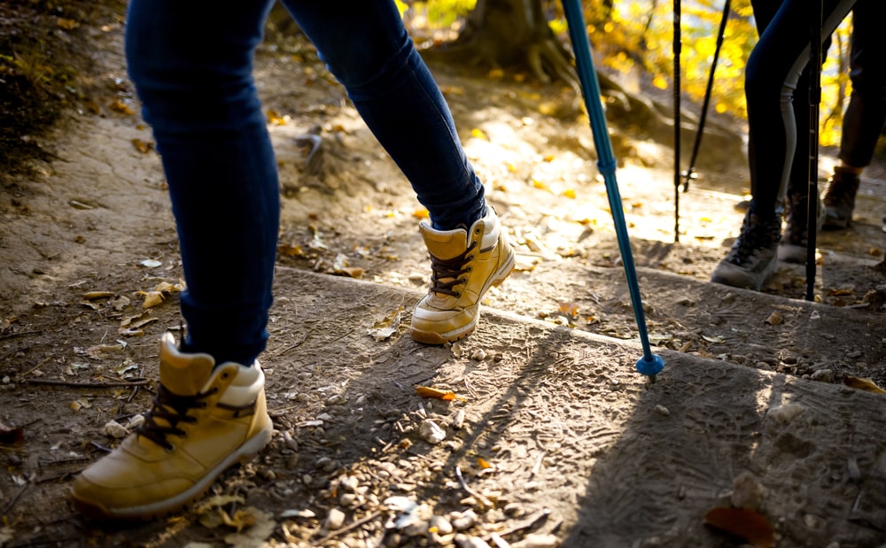 Women wearing carbonmax toe boots on hiking.