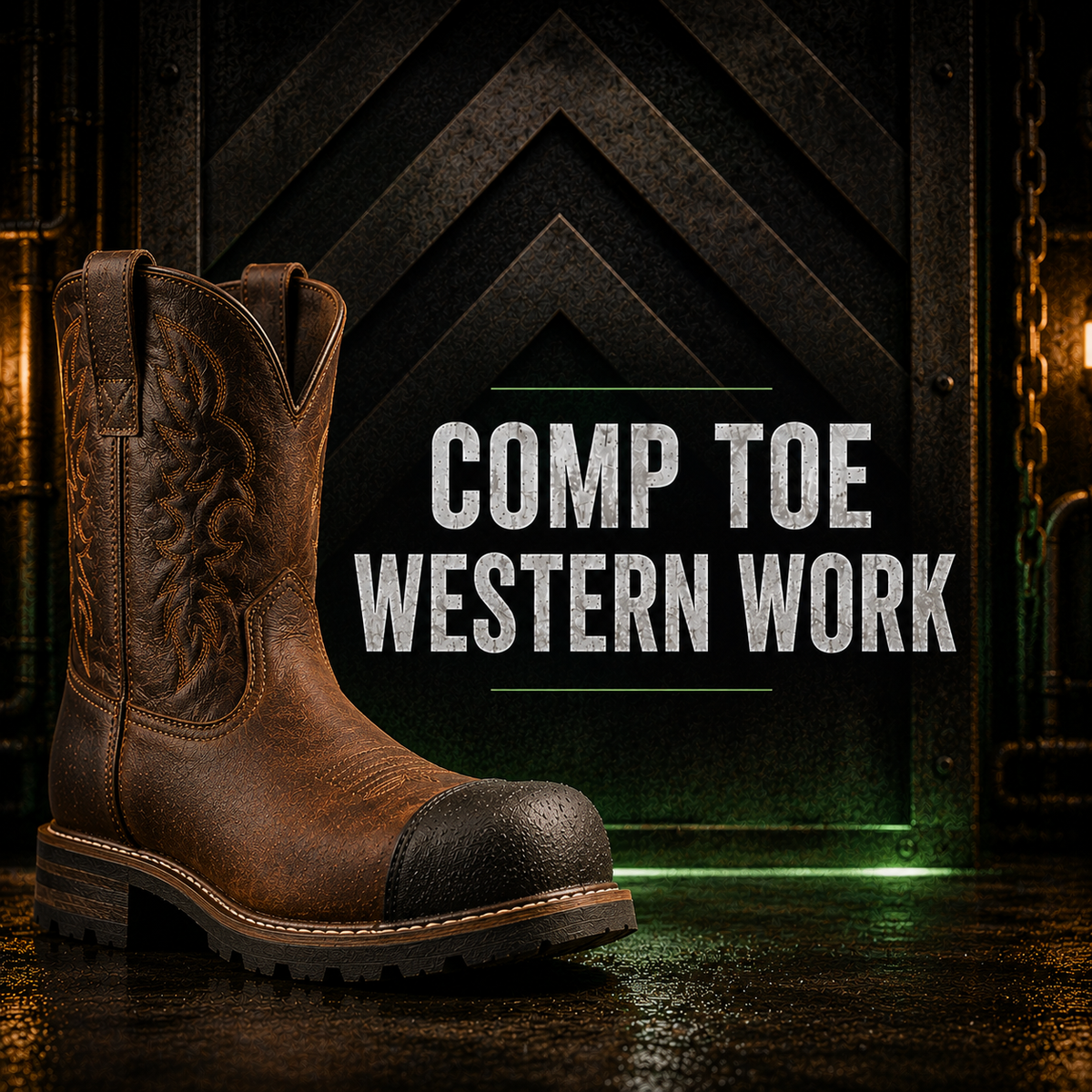 Composite Toe Western Work Boots with protective toe caps