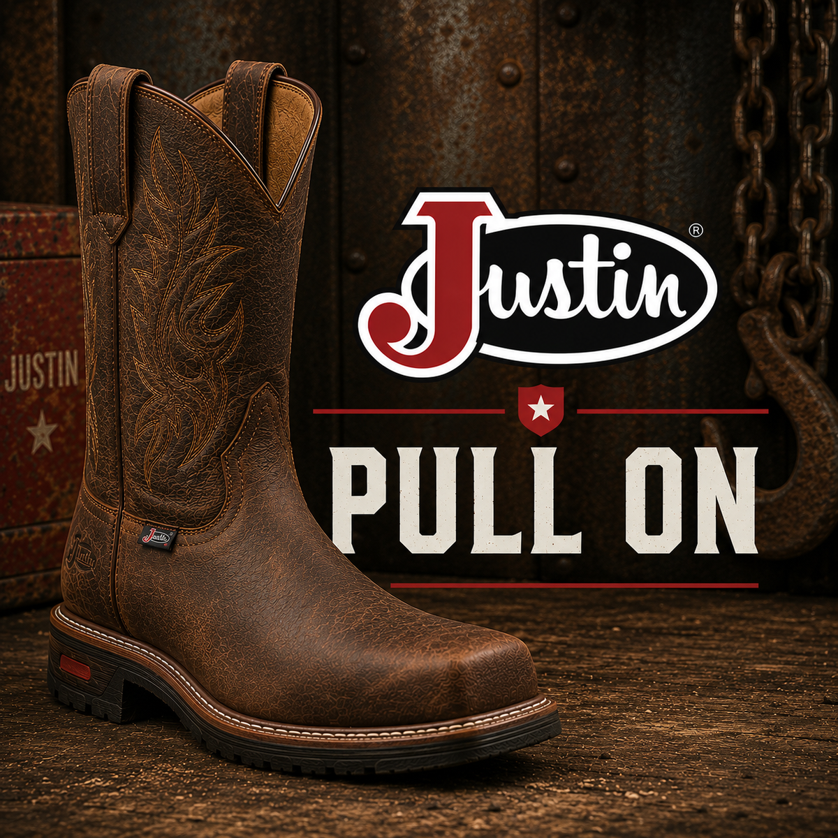 Justin Pull On Work Boots in pull-on styles