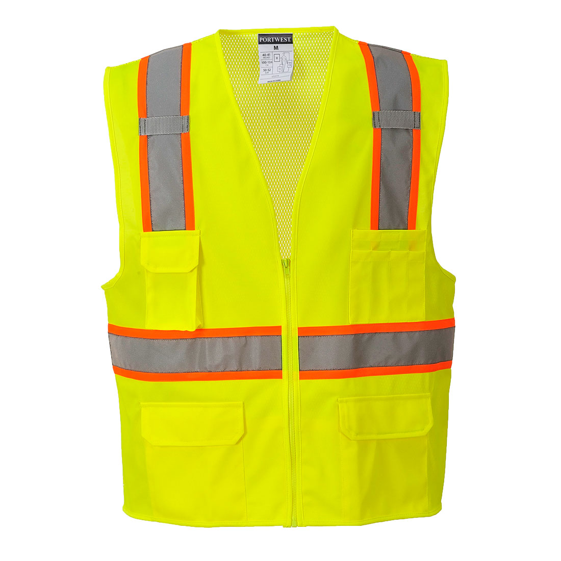 Portwest high-visibility safety vests with reflective tape.