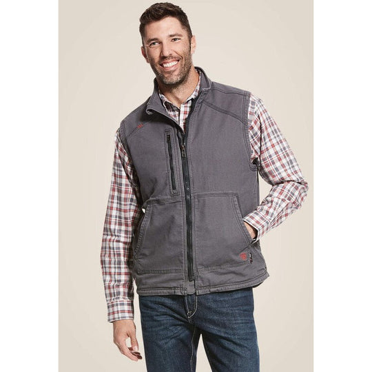 Ariat Men's DuraLight Stretch Flame Resist Canvas Vest Gray - 10027868 Small / Iron Gray / Standard - Overlook Boots