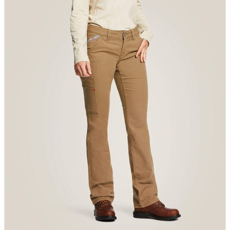 Ariat Women's Flame Resistant Stretch DuraLight Canvas Straight Leg Pant Khaki - 10030273 24 / Field Khaki / Standard/Regular - Overlook Boots