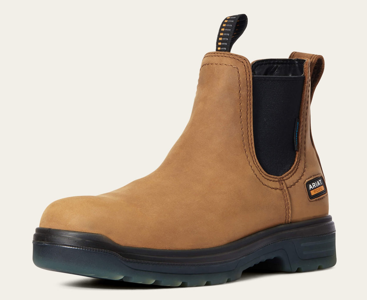 Ariat Men's Turbo Chelsea Soft Toe Waterproof Work Boot - Aged Bark - 10032609 7 / Medium / Brown - Overlook Boots