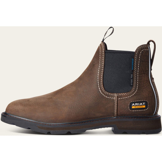 Ariat Men's Groundbreaker 6" Wide Square Steel Toe Waterproof Chelsea Work Boot - Dark Brown - 10034148 - Overlook Boots