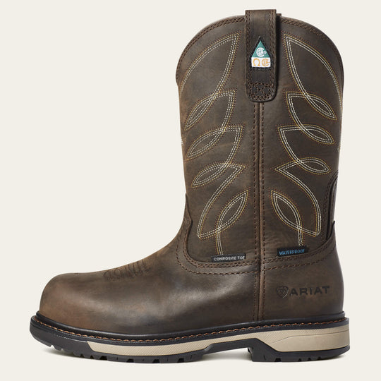 Ariat Women's Riveter Pull-On Composite Toe CSA Waterproof Puncture Resistant Work Boot - Dark Brown - 10035774 - Overlook Boots