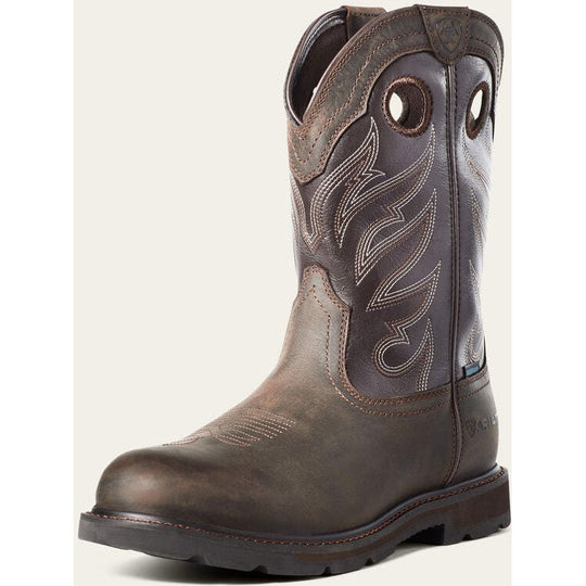 Ariat Men's Groundwork Soft Toe Waterproof Slip Resistant Work Boot - Dark Brown - 10035965 - Overlook Boots