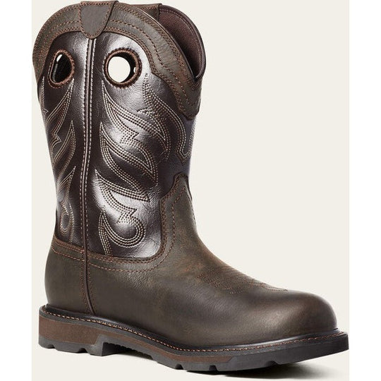 Ariat Men's Groundwork Soft Toe Waterproof Slip Resistant Work Boot - Dark Brown - 10035965 7 / Medium / Brown - Overlook Boots