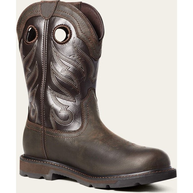 Ariat Men's Groundwork Soft Toe Waterproof Slip Resistant Work Boot - Dark Brown - 10035965 7 / Medium / Brown - Overlook Boots