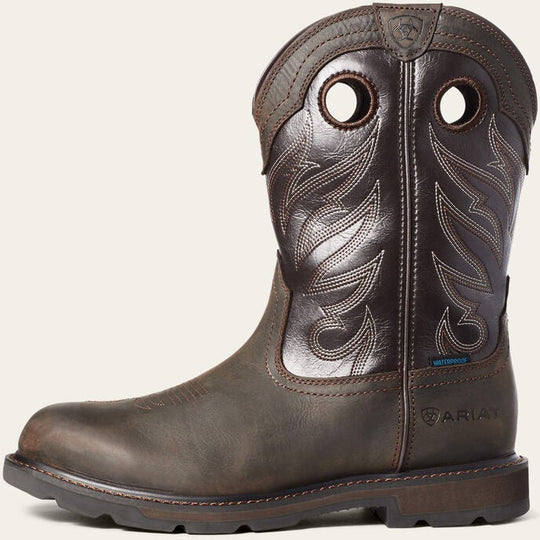 Ariat Men's Groundwork Soft Toe Waterproof Slip Resistant Work Boot - Dark Brown - 10035965 - Overlook Boots