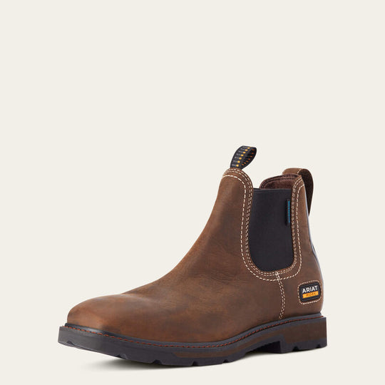Ariat Men's Groundbreaker Chelsea Waterproof Soft Toe Wide Square Toe Work Boot - Brown - 10038324 - Overlook Boots