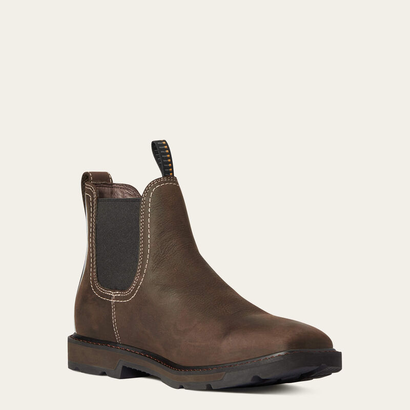 Ariat Men's Groundbreaker Chelsea Waterproof Soft Toe Wide Square Toe Work Boot - Brown - 10038324 7 / Medium / Brown - Overlook Boots