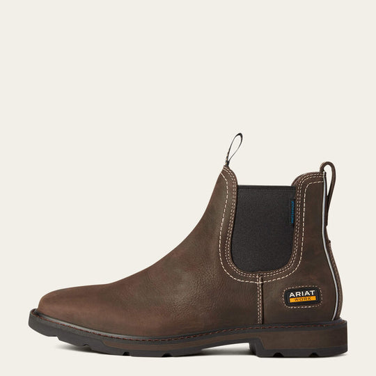 Ariat Men's Groundbreaker Chelsea Waterproof Soft Toe Wide Square Toe Work Boot - Brown - 10038324 - Overlook Boots