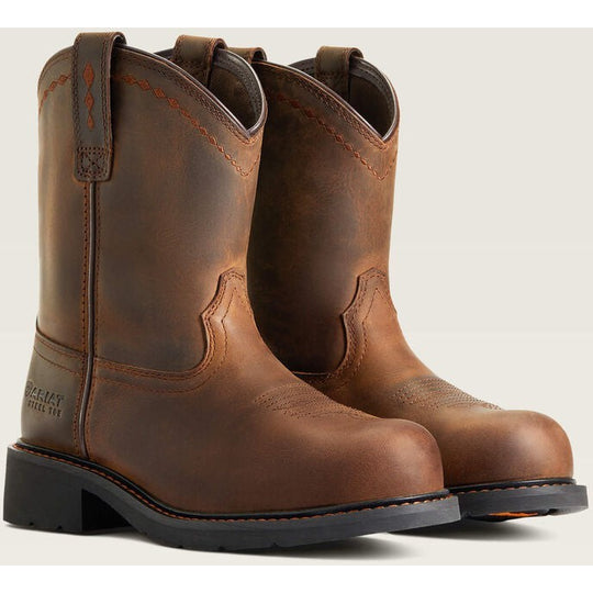 Ariat Women's Fatbaby Pull-On Steel Toe Slip Resistant Work Boot - Distressed Brown - 10040431 - Overlook Boots