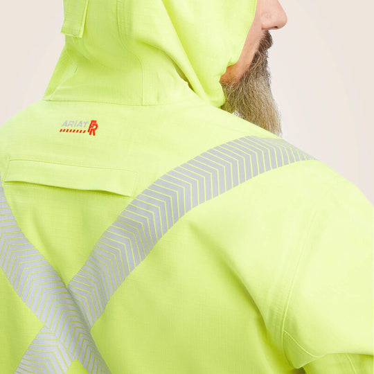 Ariat Men's FR Hi-Vis Hooded Waterproof Workwear Jacket Yellow - 10041788 - Overlook Boots