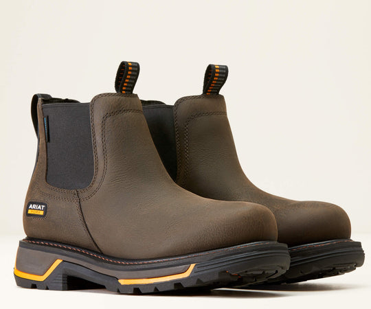 Ariat Men's Big Rig Chelsea Soft Toe Waterproof Work Boot - Iron Coffee - 10042545 6 / Wide / Brown - Overlook Boots