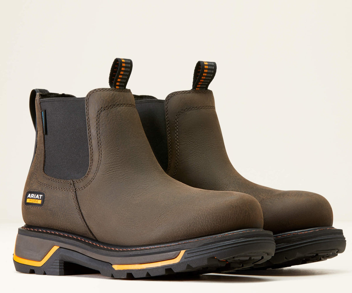Ariat Men's Big Rig Chelsea Soft Toe Waterproof Work Boot - Iron Coffee - 10042545 6 / Wide / Brown - Overlook Boots