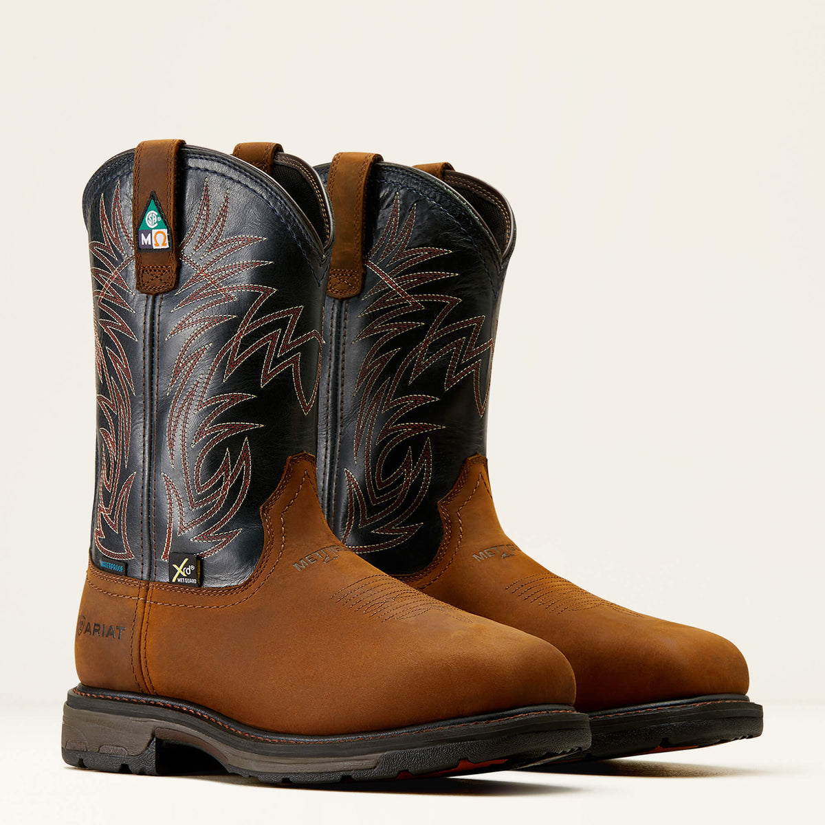 Ariat Men's WorkHog 11" Composite Toe Waterproof MetGuard CSA Puncture Resistant Work Boot - Dark Copper/Midnight Blue - 10042553 7 / Medium / Brown - Overlook Boots