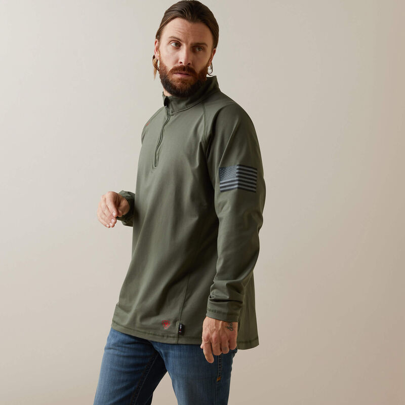 Ariat Men's Flame Resistant Combat Stretch Patriot Zip Work Shirt -Sage - 10043566 Small / Dark Sage / Standard - Overlook Boots