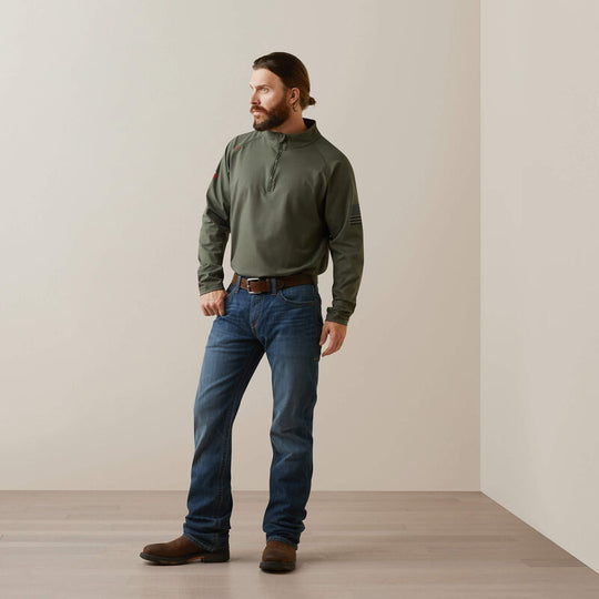 Ariat Men's Flame Resistant Combat Stretch Patriot Zip Work Shirt -Sage - 10043566 - Overlook Boots