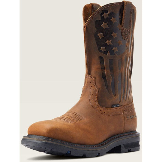 Ariat Men's Sierra Shock Shield Patriot Steel Toe Slip Resistant Work Boot - Distressed Brown - 10044426 - Overlook Boots