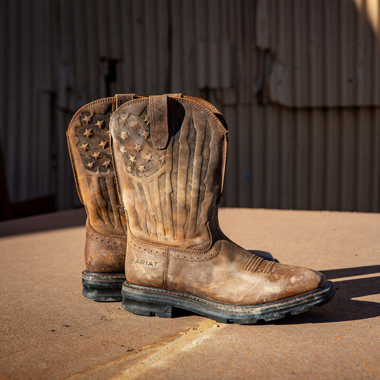 Ariat Men's Sierra Shock Shield Patriot Western Work Boot - Brown - 10044505  - Overlook Boots