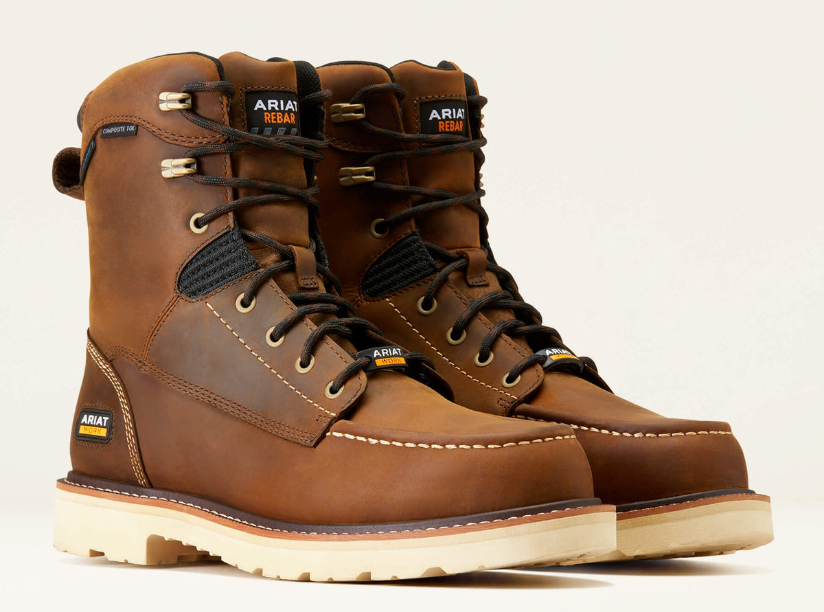 Ariat Men's Rebar Lift 8" Composite Toe Waterproof Work Boot - Distressed Brown - 10047028 6 / Medium / Brown - Overlook Boots