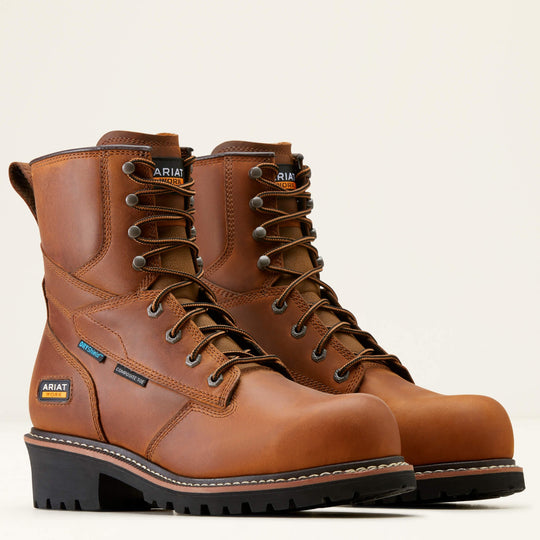 Ariat Men's Logger Shock Shield 8" Composite Toe Waterproof Work Boot- Brown- 10050840 - Overlook Boots