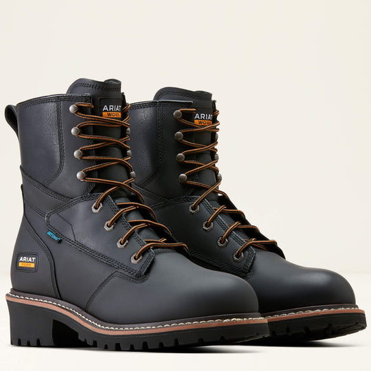Ariat Men's Logger Shock Shield 8" Soft Toe Waterproof Lace-Up Work Boot - Black - 10050842 5 / Medium / Black - Overlook Boots