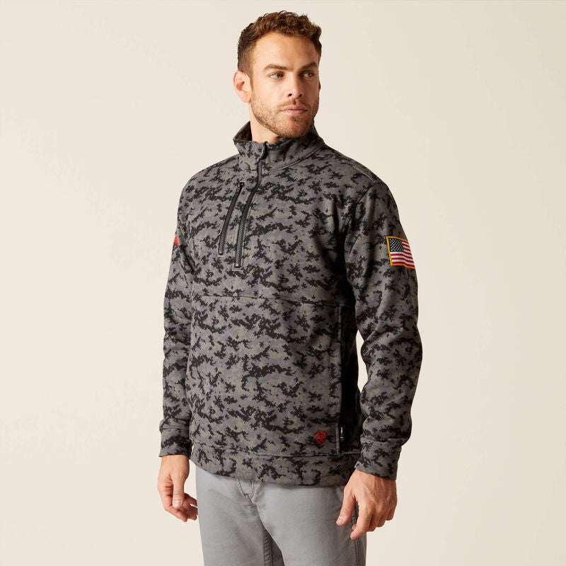 Ariat Men's Flame Resistant DuraStretch Fleece 1/2 Zip Job Shirt Camo - 10052074 Small / Charcoal Digi Camo / Standard - Overlook Boots