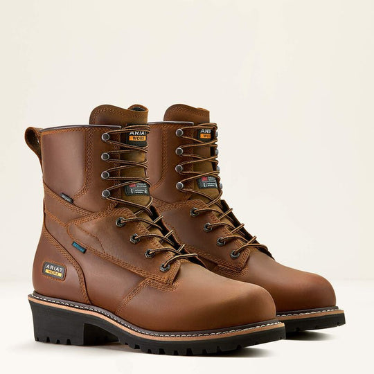 Ariat Men's Logger Shock Shield Comp Toe Waterproof Work Boot - Brown - 10053569 5 / Medium / Brown - Overlook Boots