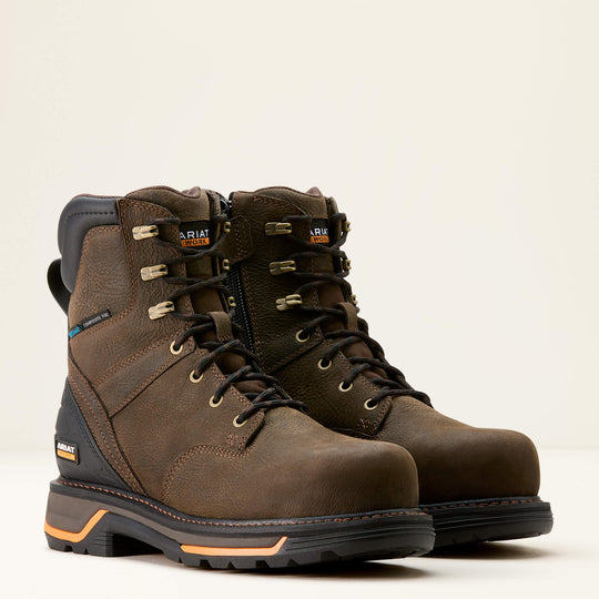 Ariat Men's Big Rig 8" Composite Toe Waterproof Slip Resistant Work Boot - Iron Coffee - 10053573 6 / Wide / Brown - Overlook Boots