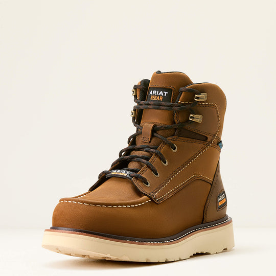 Ariat Men's Rebar 6" Soft Toe Moc Toe Waterproof Wedge Work Boot - Distressed Brown - 10053614 - Overlook Boots