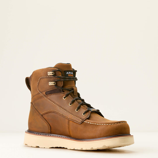 Ariat Men's Rebar 6" Soft Toe Moc Toe Waterproof Wedge Work Boot - Distressed Brown - 10053614 6 / Medium / Brown - Overlook Boots