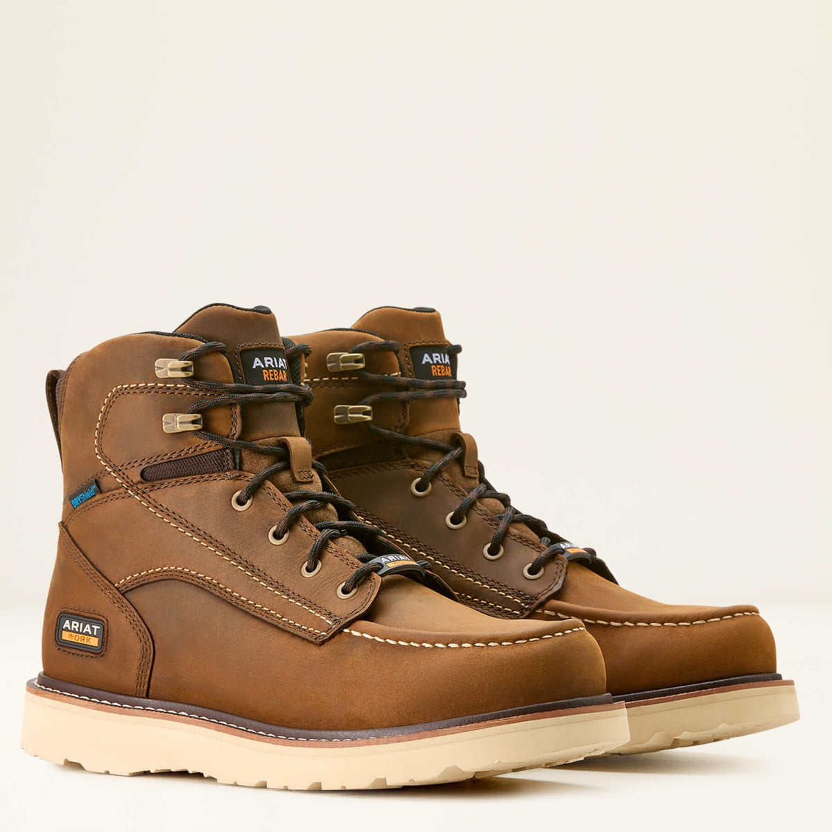 Ariat Men's Rebar 6" Soft Toe Moc Toe Waterproof Wedge Work Boot - Distressed Brown - 10053614 - Overlook Boots