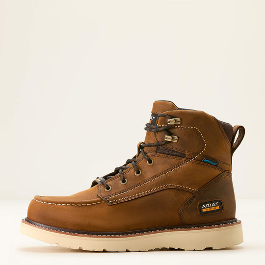 Ariat Men's Rebar 6" Soft Toe Moc Toe Waterproof Wedge Work Boot - Distressed Brown - 10053614 - Overlook Boots