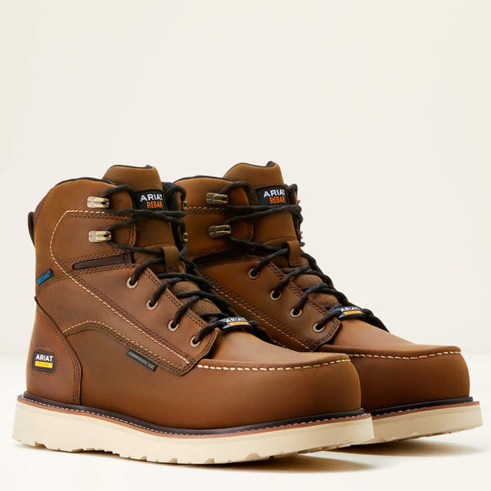 Ariat Men's Rebar 6" Composite Toe Waterproof Wedge Work Boot - Distressed Brown - 10053615 - Overlook Boots