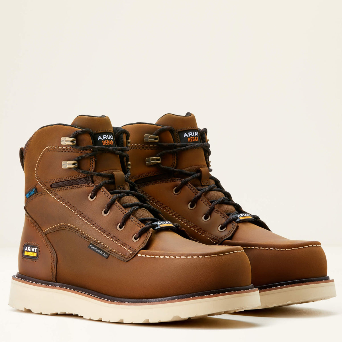 Ariat Men's Rebar 6" Composite Toe Waterproof Wedge Work Boot - Distressed Brown - 10053615 - Overlook Boots