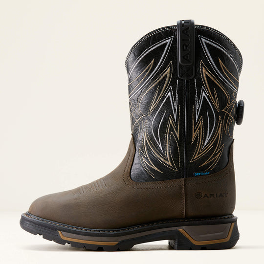 Ariat Men's Big Rig BOA 11" Soft Toe Waterproof Western Work Boot - Iron Coffee/Black - 10053777 - Overlook Boots