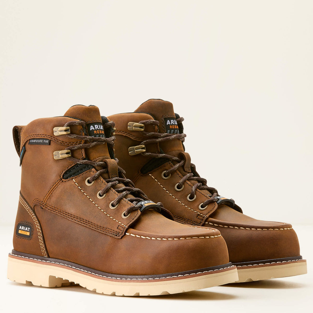 Ariat Women's Rebar Lift 6" Composite Toe Waterproof Lace-Up Work Boot - Distressed Brown - 10053821 5.5 / Medium / Brown - Overlook Boots
