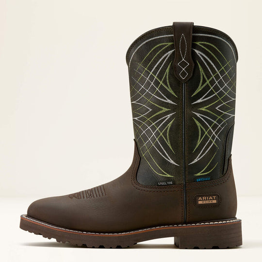 Ariat Men's Activator 11" Steel Toe Waterproof Western Work Boot- Brown/Green- 10060892 - Overlook Boots