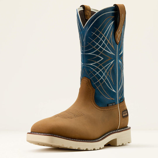 Ariat Men's Activator 11" Steel Toe Waterproof Work Boot - Dusted Brown/Basin Blue - 10060893 - Overlook Boots