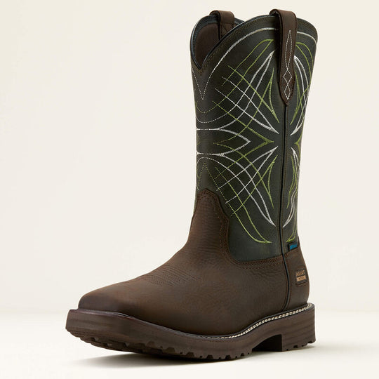 Ariat Men's Activator 11" Wide Square Toe Waterproof Work Boot - Dark Brown/Green - 10060894 - Overlook Boots