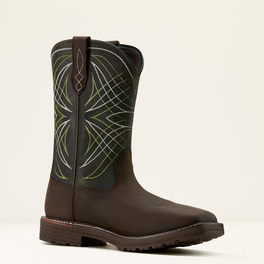 Ariat Men's Activator 11" Wide Square Toe Waterproof Work Boot - Dark Brown/Green - 10060894 7.0 / Medium / Brown - Overlook Boots