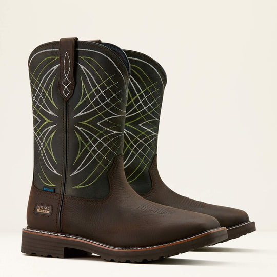 Ariat Men's Activator 11" Wide Square Toe Waterproof Work Boot - Dark Brown/Green - 10060894 - Overlook Boots