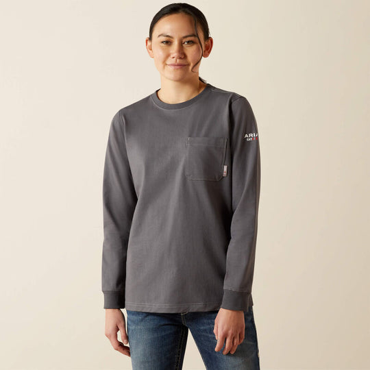 Ariat FR Pima Stretch US Logo Capa Base para Mujer - Carbón - 10062317