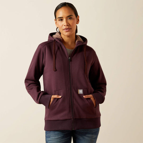 Ariat Rebar Sudadera de Sherpa para Mujer, Cierre Completo, Para Todo Clima, Con Capucha - Fudge - 10062329